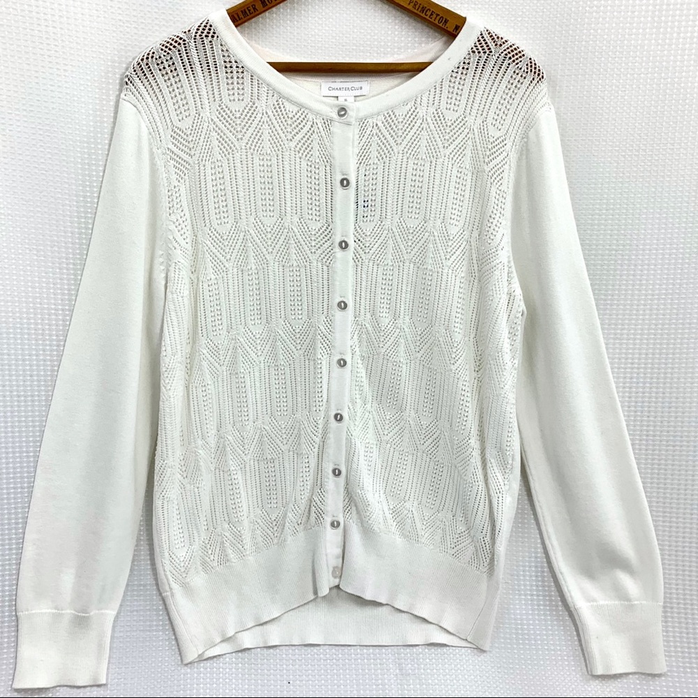 Charter Club White Knitted Cardigan Sweater Sz XL